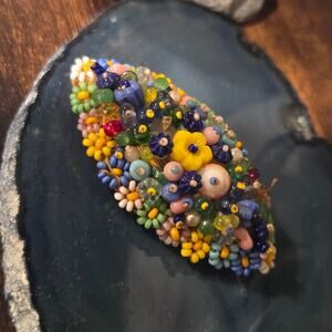 Antique Glass Beaded Floral Brooch